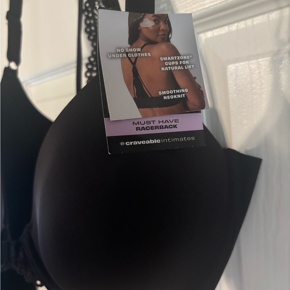 Must-Have Lace Racerback Smooth Molded Bra - Black